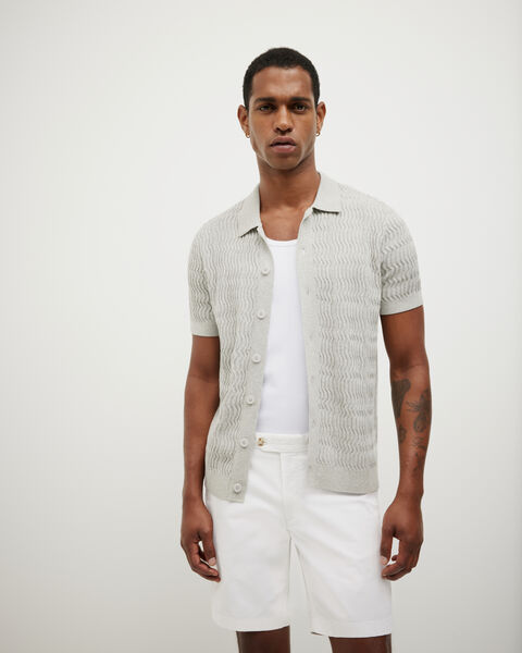 Wave Knit Button Down Short Sleeve Shirt, Grey Marle, hi-res